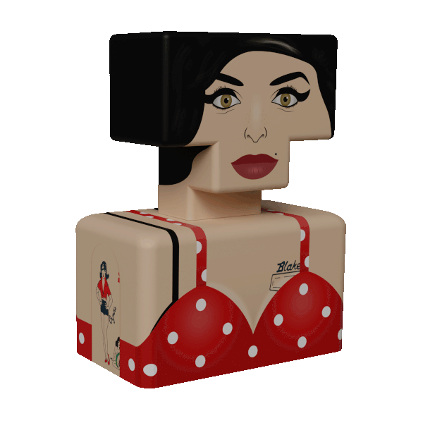 Gif animado de Amy Winehouse donde parpadea y el color del vestido cambia de color rojo a verde.