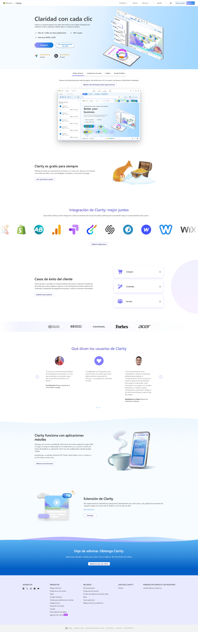 Imagen original del diseño web de la home de Clarity