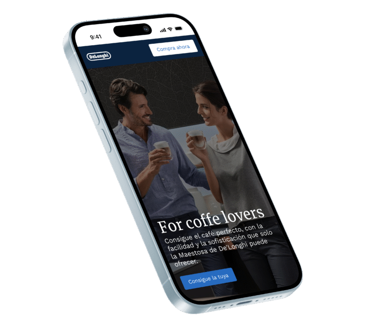 Mockup de un móvil. En la pantalla aparece el diseño de la sección hero.