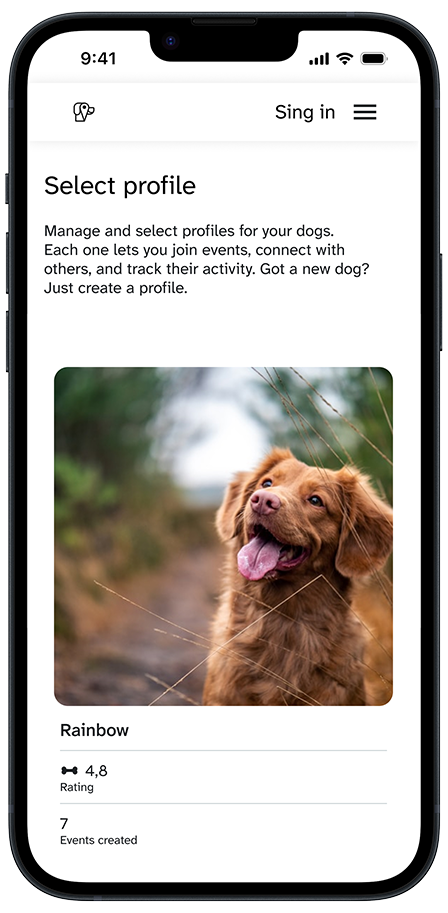 Mockup de móvil con la interfaz para seleccionar tu perfil