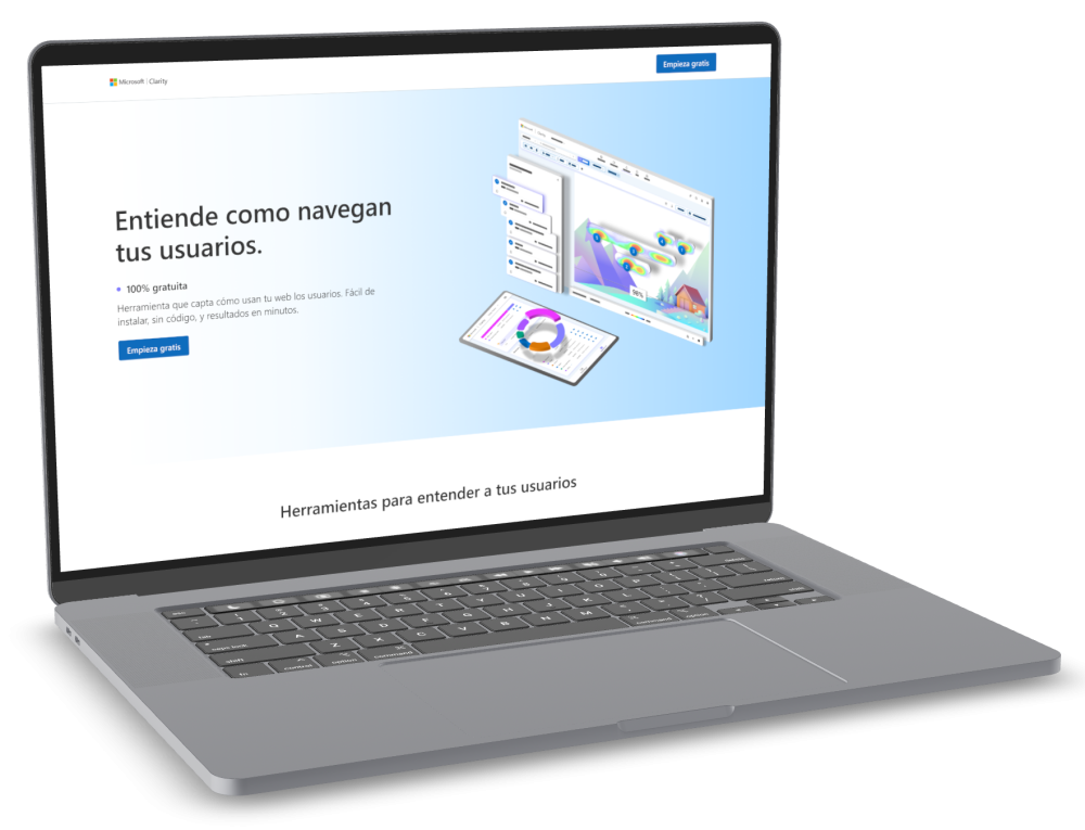 Mock up de un portatil con el rediseño de la home de Clarity